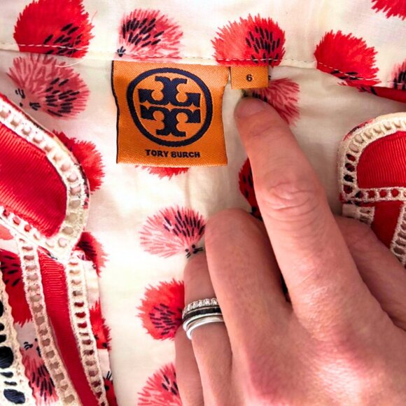 Tory Burch Tunic with Hedgehogs Size 6 Summer Top Swim Pool Coverup, red white - Picture 7 of 9